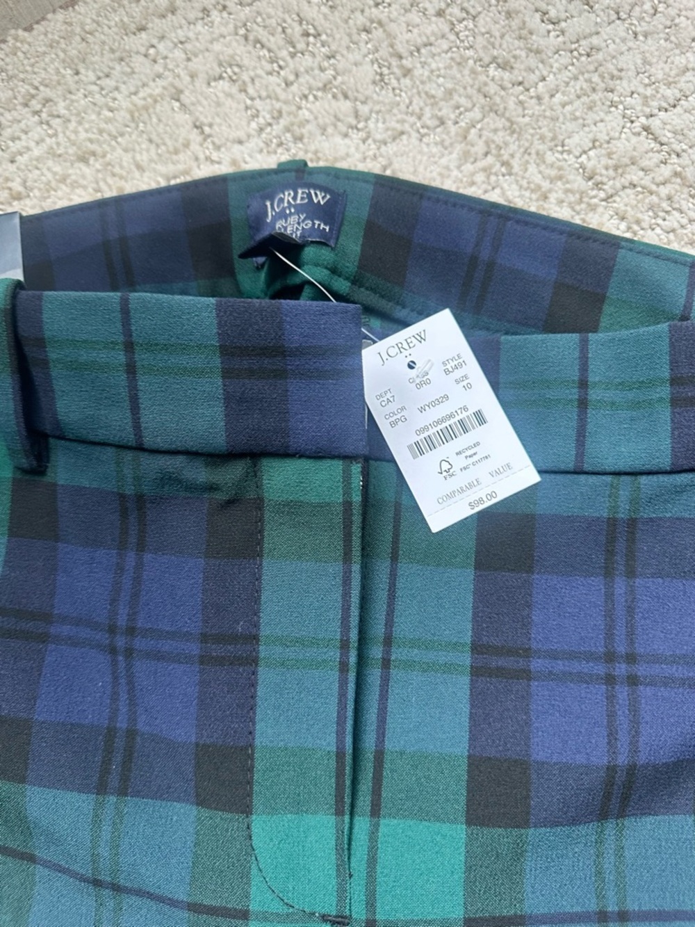 J. Crew Green & Navy Tartan Full-Length Pants - Picture 3 of 7